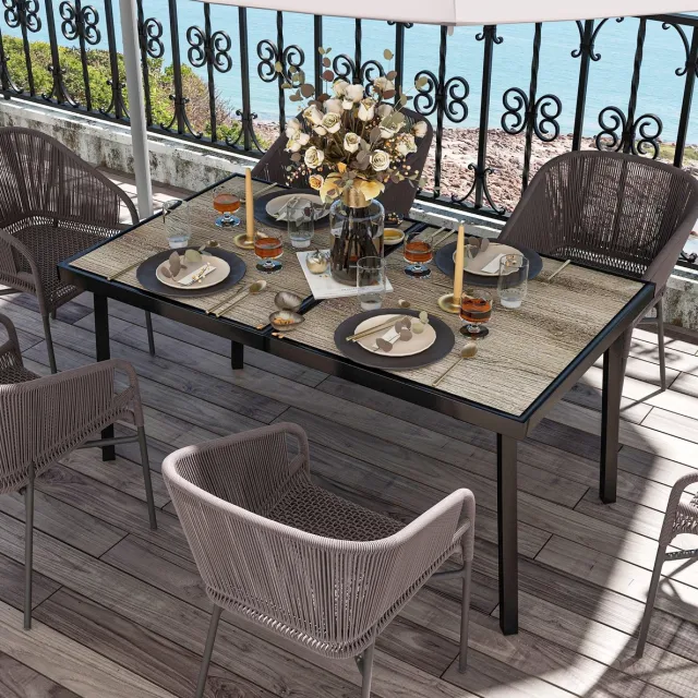 COVREO Tuintafel 145x85 cm grijs, stalen frame voor 6 personen