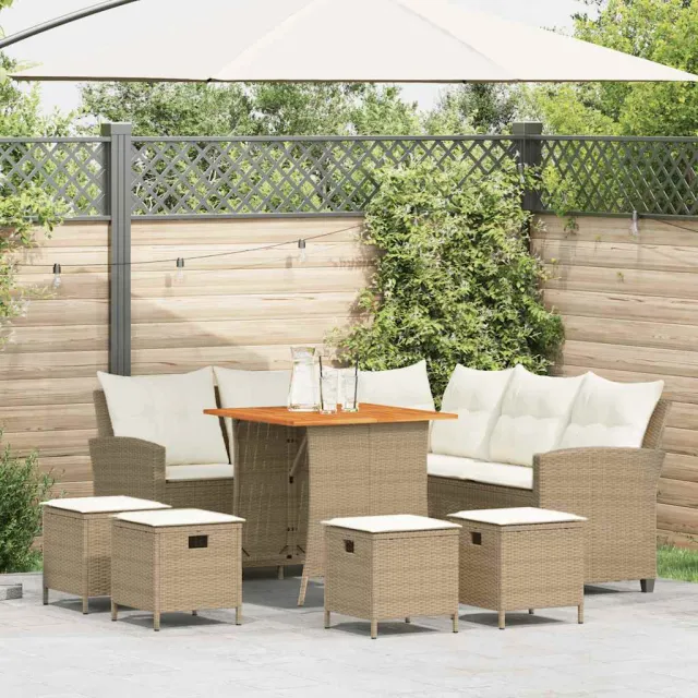 vidaXL 6-delige tuinbankset met kussens L-vormig beige polyrotan, foto 2