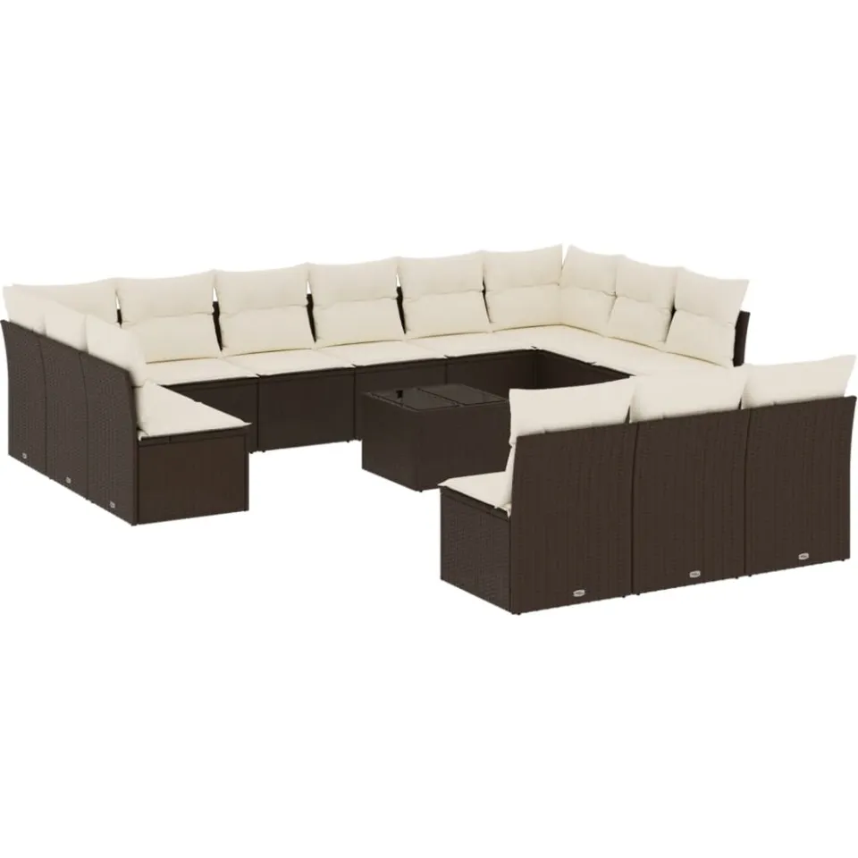 vidaXL 14-delige Loungeset met kussens poly rattan bruin, foto 4