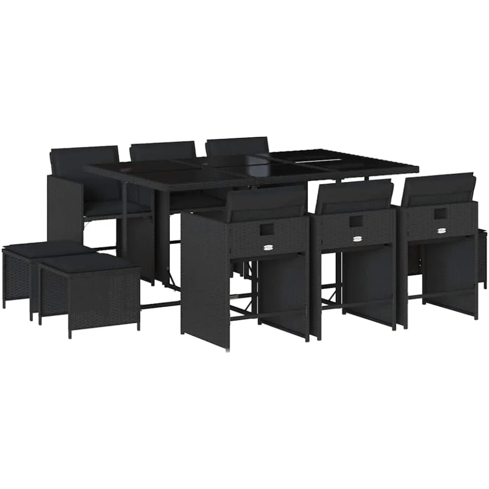 vidaXL 11-delige Tuinset met kussens poly rattan zwart, foto 4