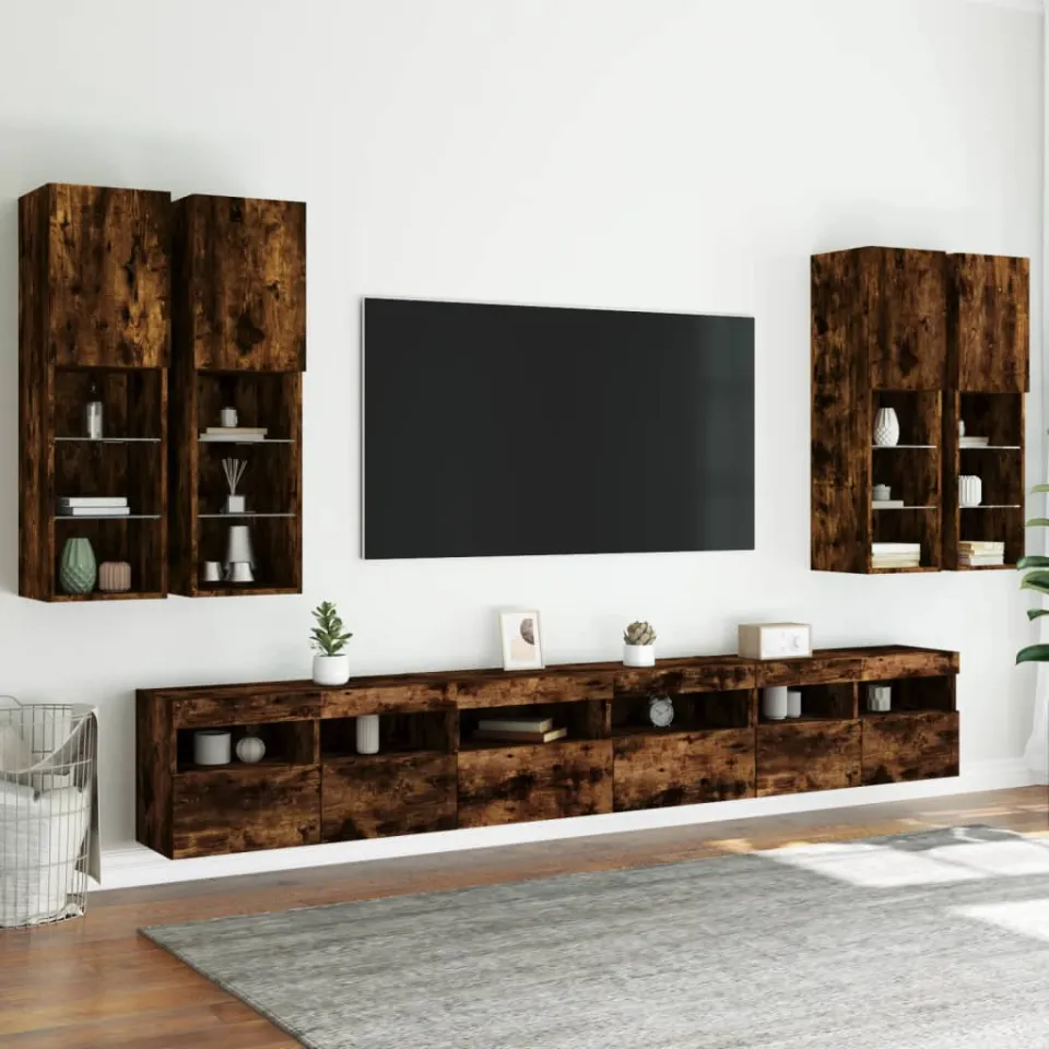 vidaXL 7-delige Tv-wandmeubelset met LED-verlichting gerookt eiken, foto 4
