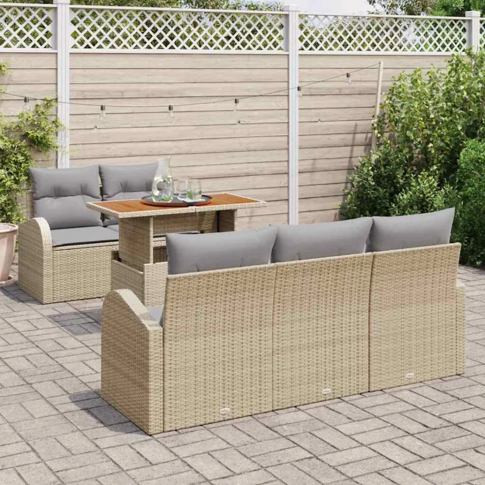 vidaXL Tuin Sofa Set 6 st Beige Poly riet, foto 3