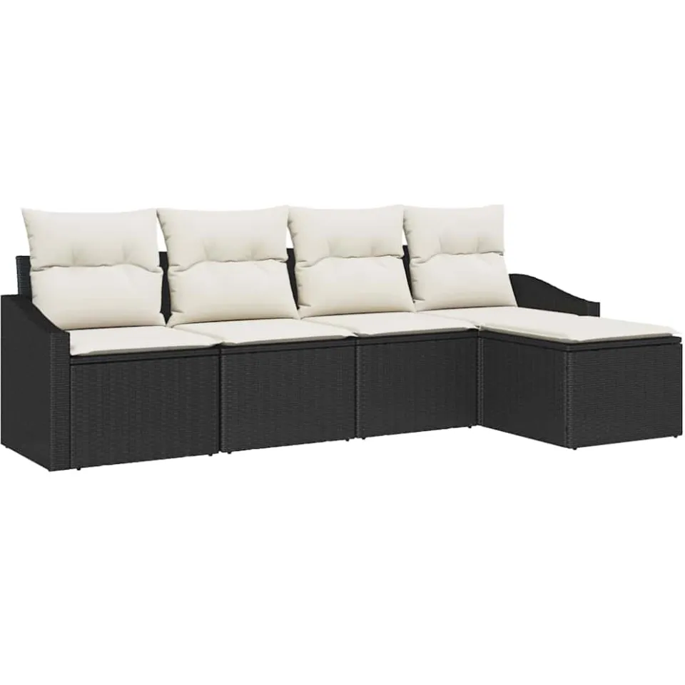vidaXL Bankstel 5 st Zwart en Crème poly rattan