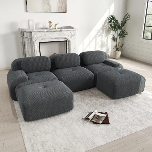 Wishdor Modulaire Hoekbank - Frameloos En Ergonomisch - Voor Woonkamer, Slaapkamer Of Kantoor - Cordstof - Grijs