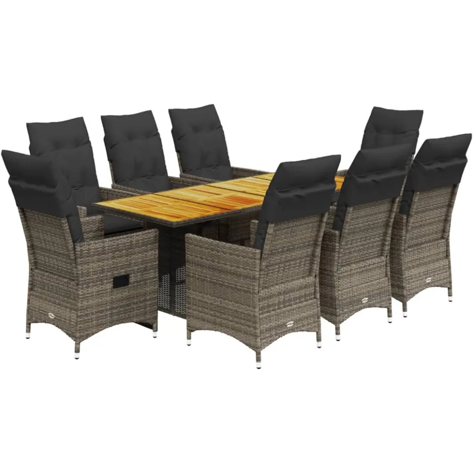 vidaXL 9-delige Tuinset met kussens poly rattan grijs