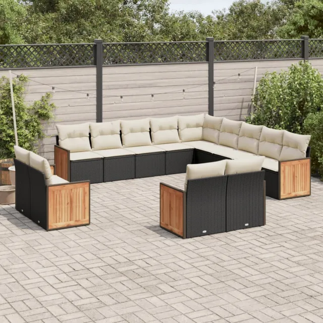 vidaXL 13-delige Loungeset met kussens poly rattan zwart, foto 2