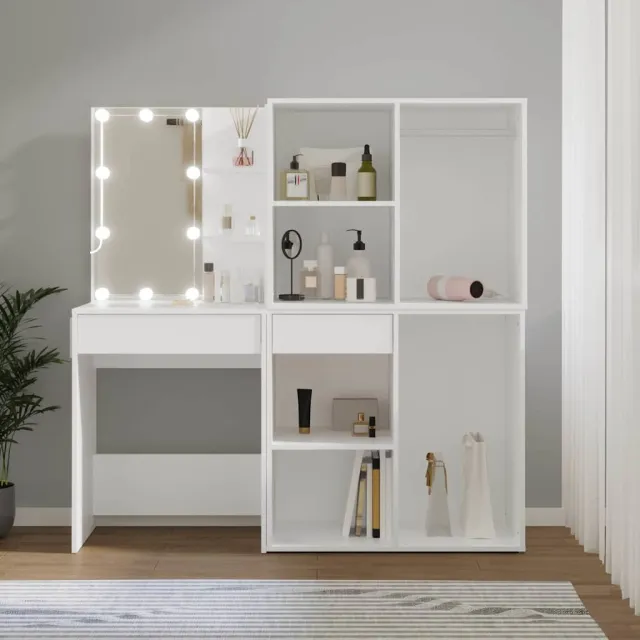 vidaXL Kaptafel met 2 kastjes en LED's bewerkt hout wit, foto 2