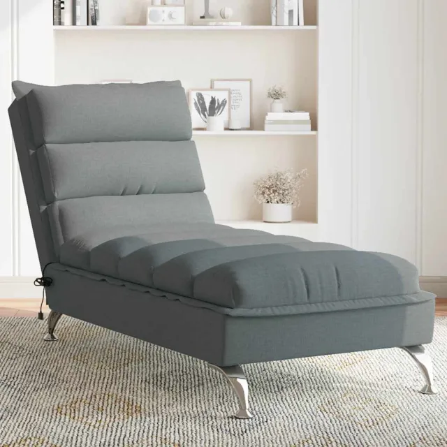 vidaXL Massage chaise longue met kussens stof donkergrijs grijs, foto 2