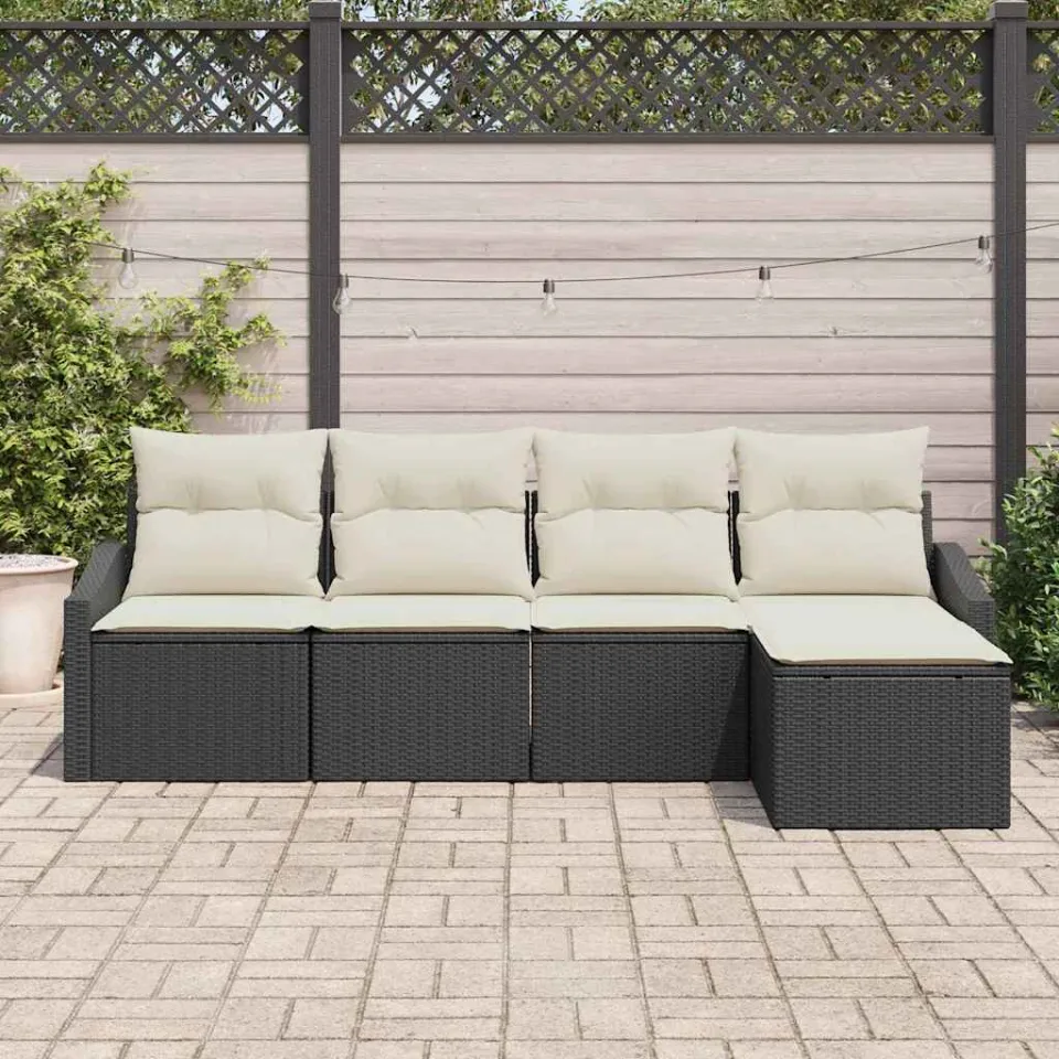 vidaXL Bankstel 5 st Zwart en Crème poly rattan, foto 3