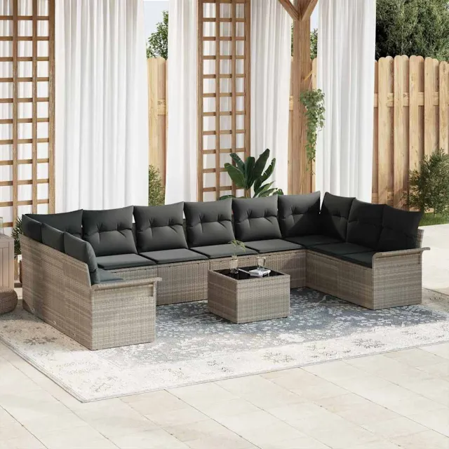 vidaXL Tuin Sofa Set 11 st Grijs poly rattan, foto 2