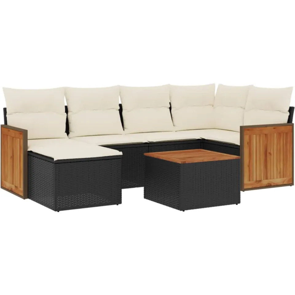 vidaXL 7-delige Loungeset met kussens poly rattan zwart, foto 3