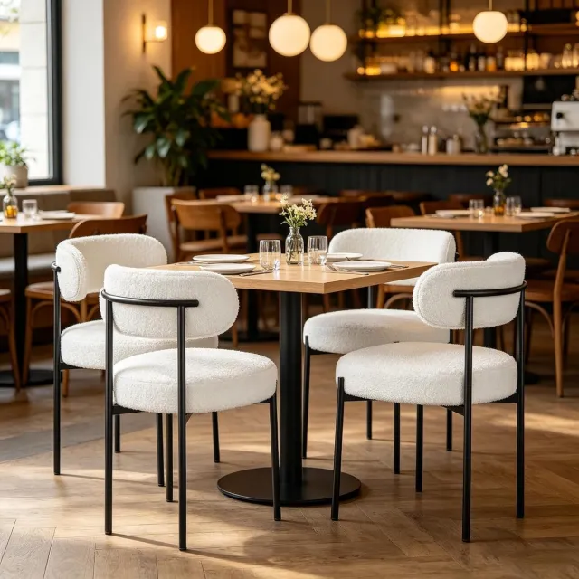 Triumpunpre Eetkamerstoelen set 4 stuks - wit Teddy Fleece - metalen frame - comfortabele stoelen voor eetkamer en keuken
