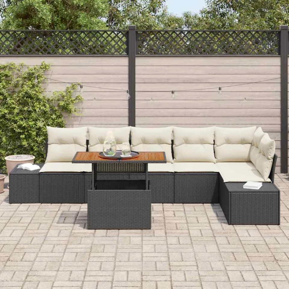 vidaXL Tuin Sofa Set 7 st Zwart Poly riet, foto 3