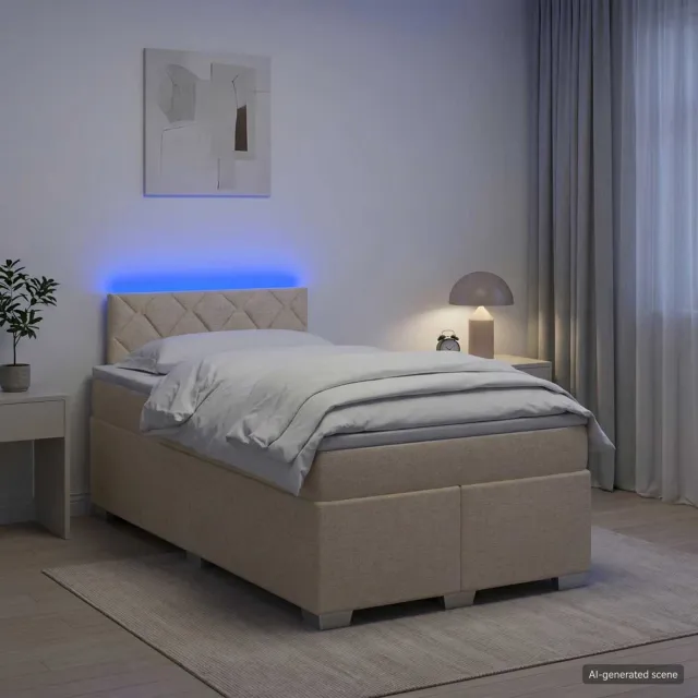 vidaXL Boxspring Bed met Matras en LED Crèmekleurig 120 x 200 cm Stof