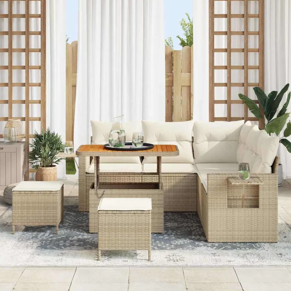 vidaXL Tuin Sofa Set 8 st Beige poly rattan, foto 3