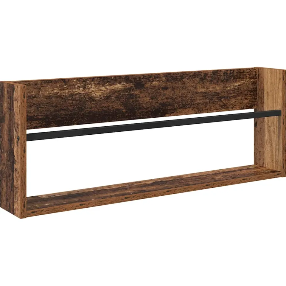 vidaXL Tijdschrift Rek met plank Oudhout 80 x 12 x 30 cm Bewerkt hout bruin, foto 3