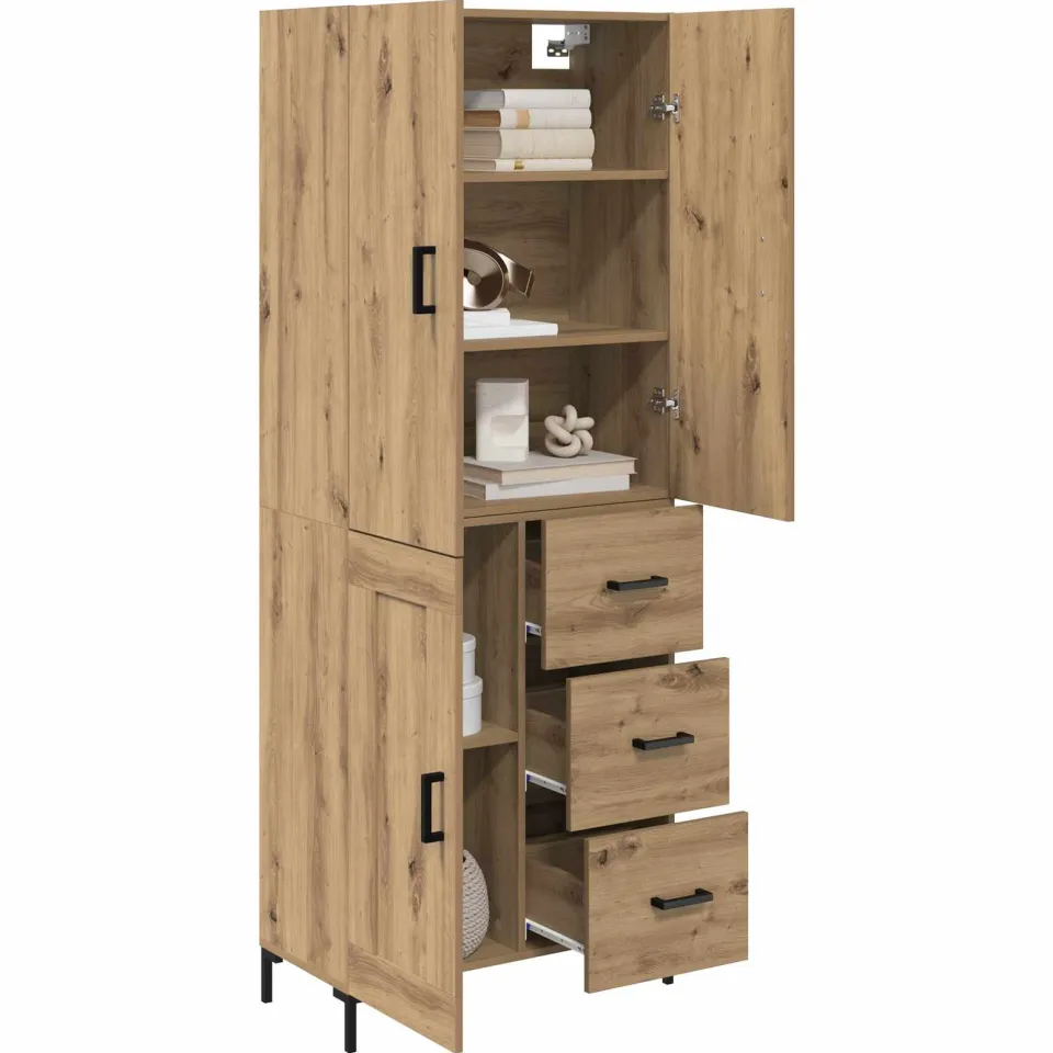 vidaXL Highboard Artisan Eiken 69,5 x 34 x 180 cm Bewerkt hout Bruin