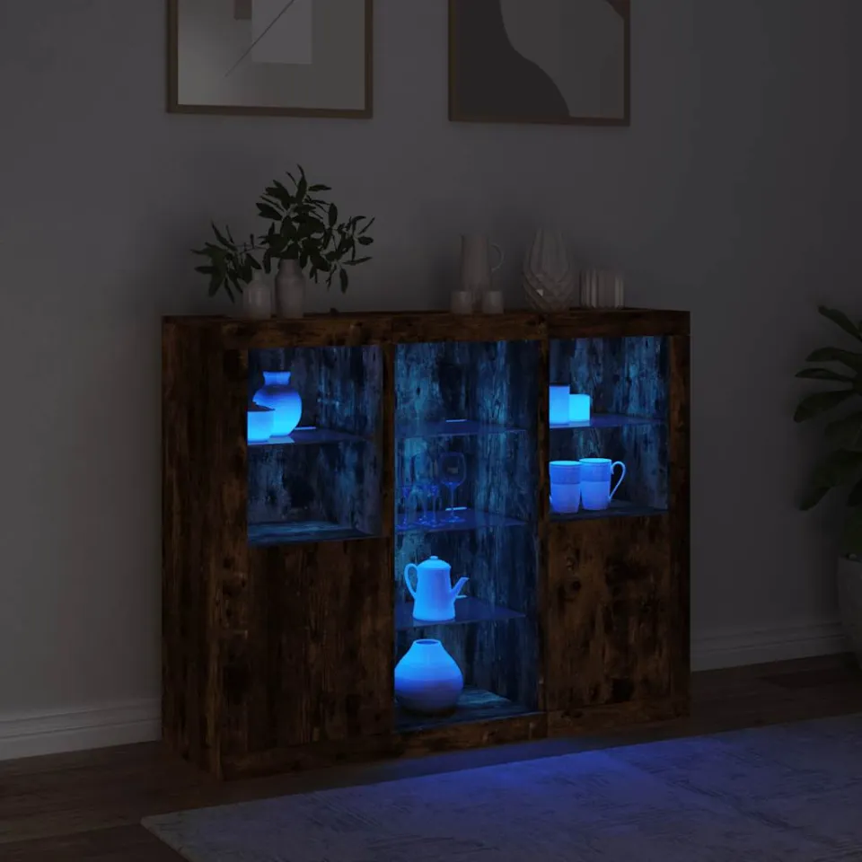 vidaXL Dressoirs met LED-verlichting 3 st bewerkt hout gerookt eiken, foto 3