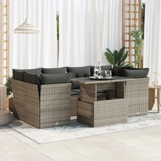 vidaXL 7-delige Loungeset met kussens poly rattan grijs, foto 2