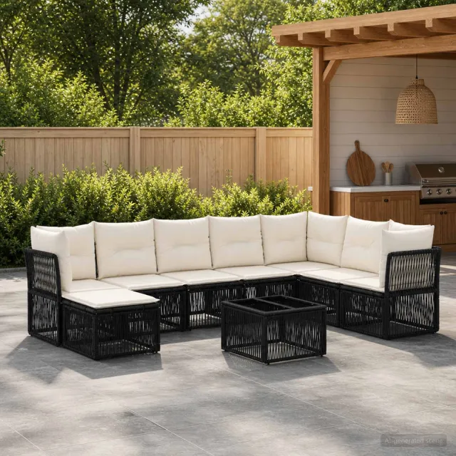 vidaXL Tuinbankenset 9 st Zwart poly rattan, foto 2