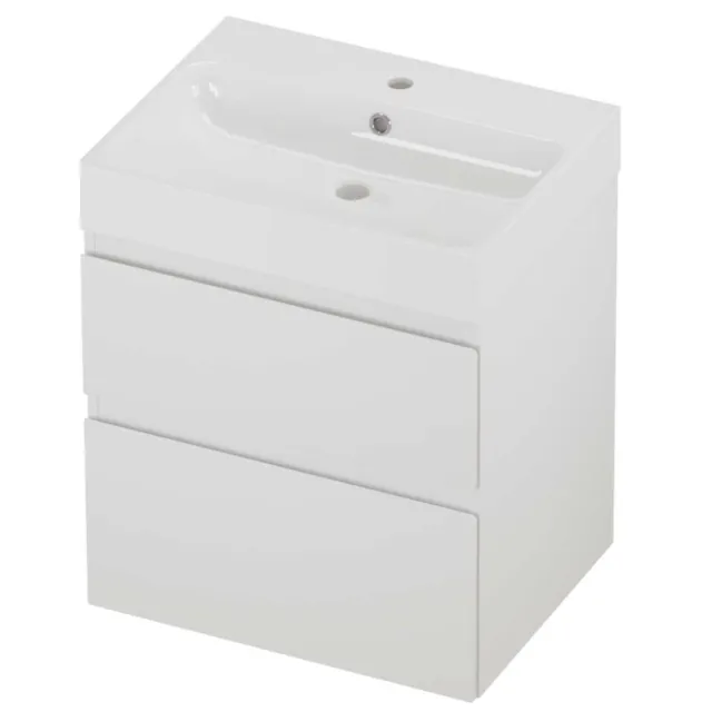 Proline Podium Badmeubelset Polystone Loft 1 Kraangat Asymmetrisch 60x46x70 cm Glans Wit Mat Wit