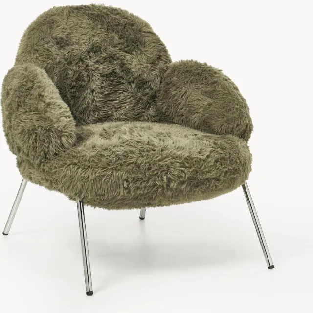 Westwing Collection Cocktailfauteuil Luan van imitatiebont met metalen poten Groen, Zilverkleurig
