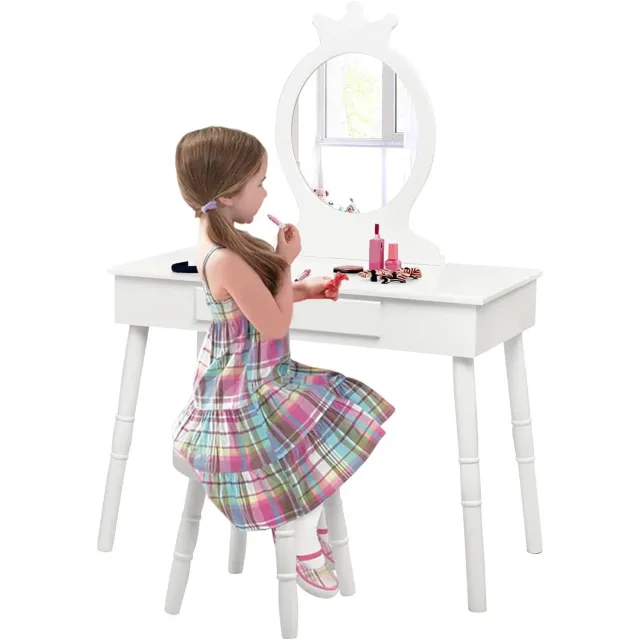 QEVA Make Up Tafel Kind - Kaptafel Kind - Visagetafel Kind - Wit - 70cm x 34cm x 101cm