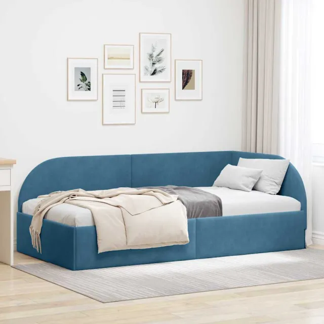 vidaXL Hoekbedframe Blauw 90 x 190 cm fluweel