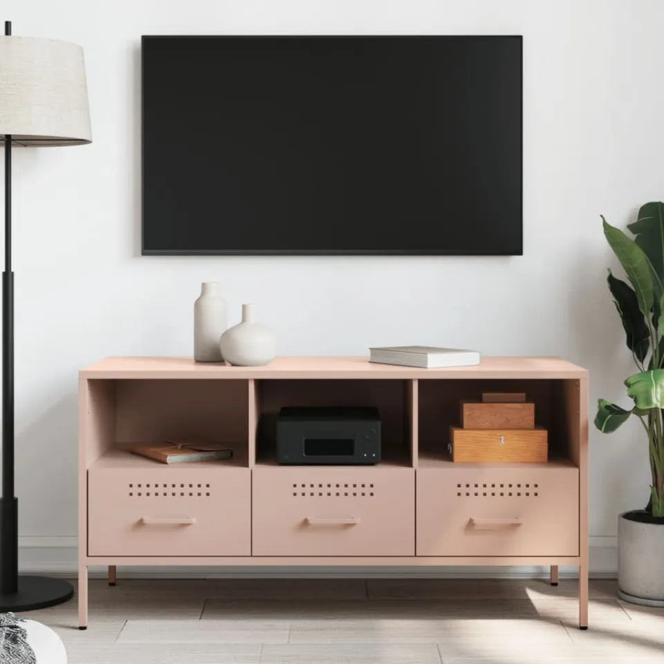vidaXL Tv-meubel 100,5x39x50,5 cm staal roze, foto 3