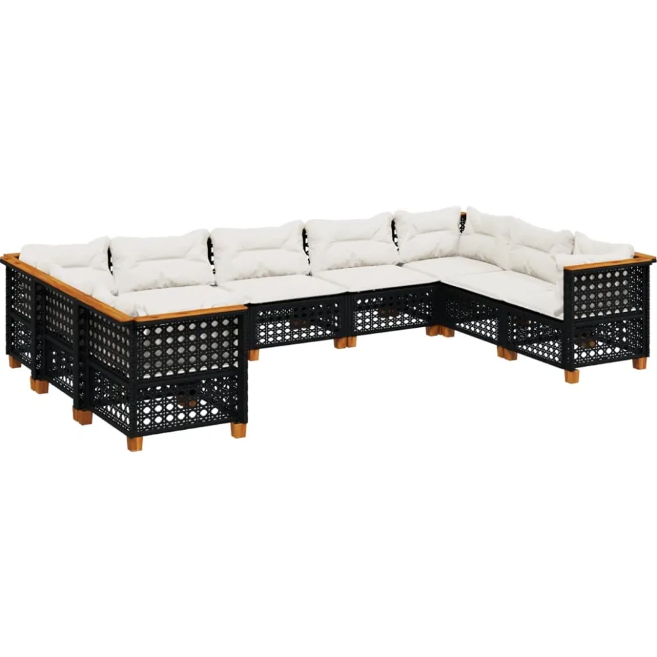 vidaXL 9-delige Loungeset met kussens poly rattan zwart