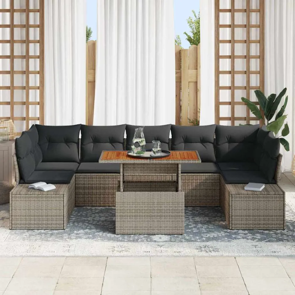 vidaXL Tuin Sofa Set 8 st Grijs Poly riet, foto 3