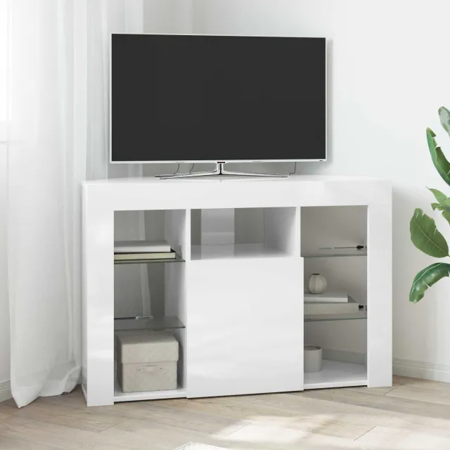 vidaXL Hoek LED TV Kast 100x40x68cm Hoogglans Wit Bewerkt hout