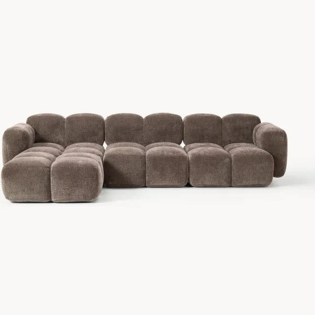 Westwing Collection Modulaire bank Tayla (4-zits) met poef (links/rechts) Taupe
