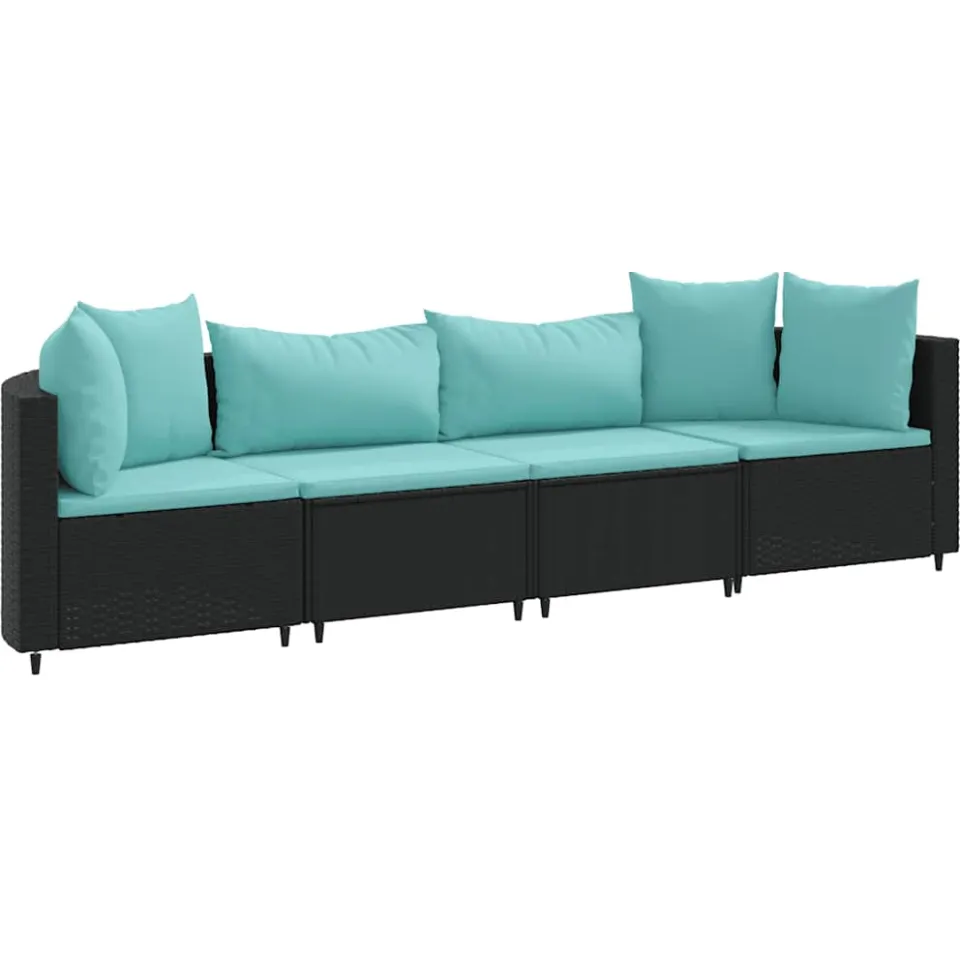 vidaXL 4-delige Loungeset met kussens poly rattan zwart