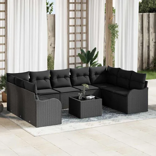 vidaXL Tuin Sofa Set 10 st Zwart poly rattan, foto 2