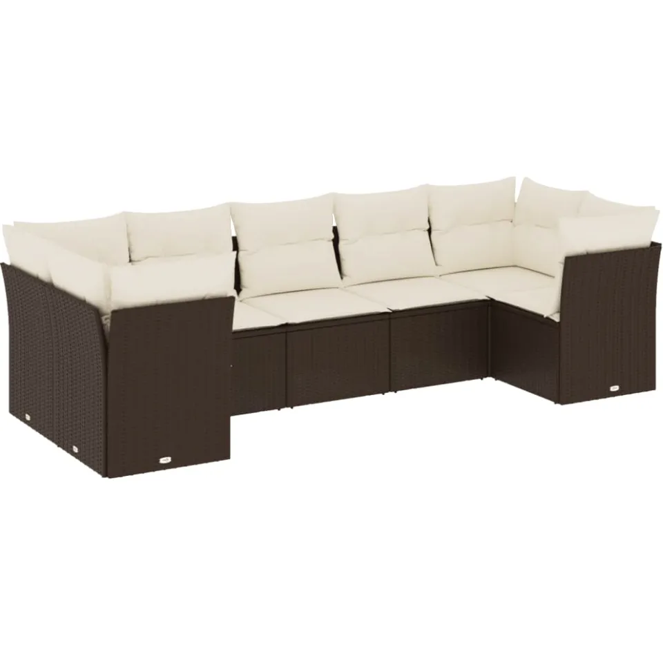 vidaXL 7-delige Loungeset met kussens poly rattan bruin