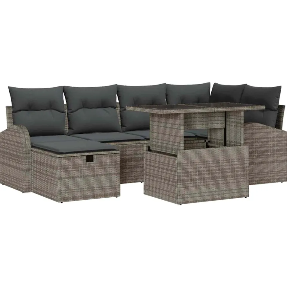 vidaXL Tuin Sofa Set 7 st Grijs poly rattan