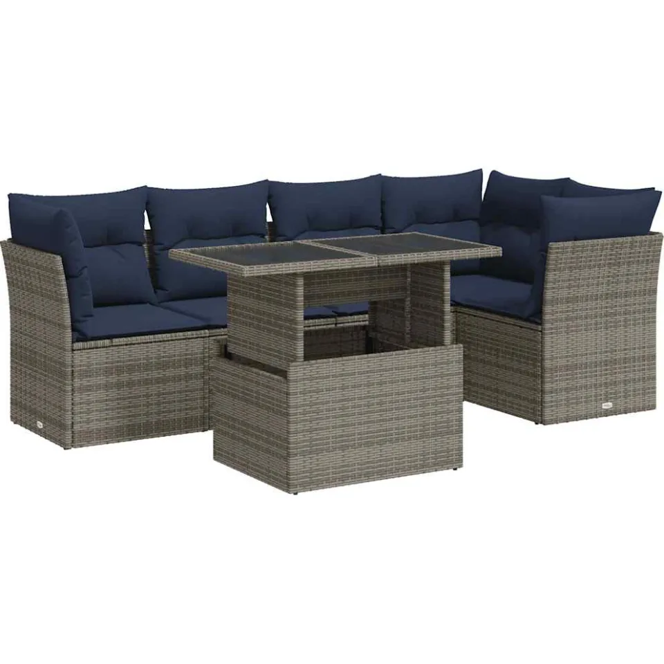 vidaXL 6-delige Loungeset met kussens poly rattan acacia grijs, foto 3
