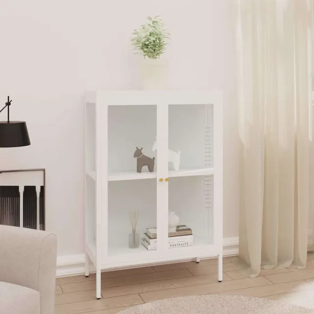 vidaXL Dressoir 75x35x105 cm staal en glas wit, foto 2