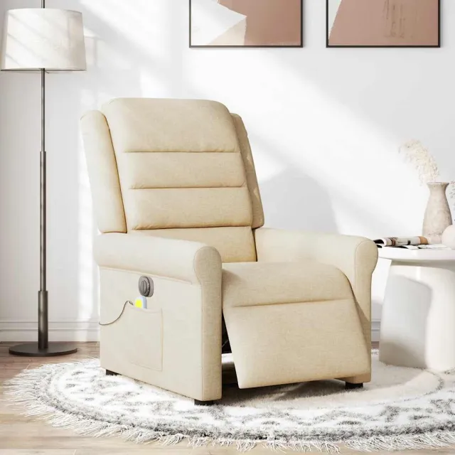 vidaXL Massagestoel elektrisch verstelbaar stof crèmekleurig