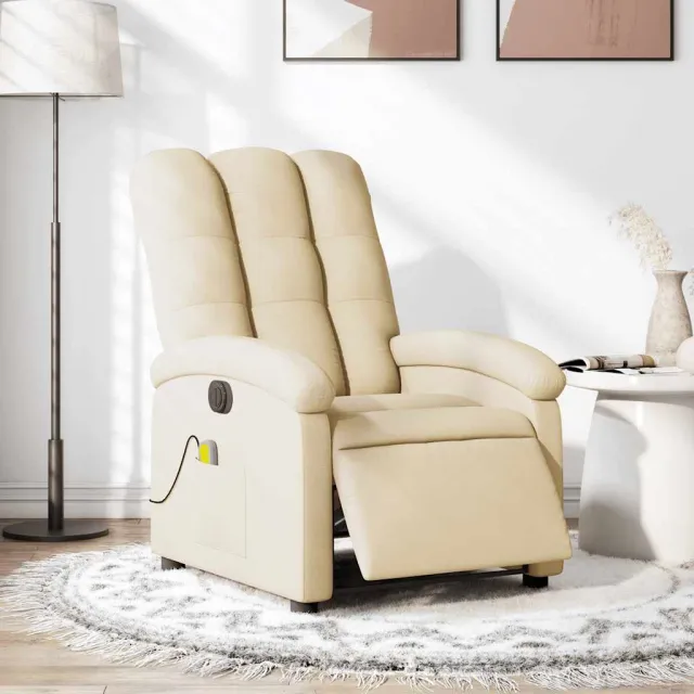 vidaXL Massagestoel elektrisch verstelbaar stof crèmekleurig