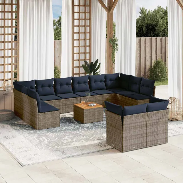 vidaXL 13-delige Loungeset met kussens poly rattan grijs, foto 2