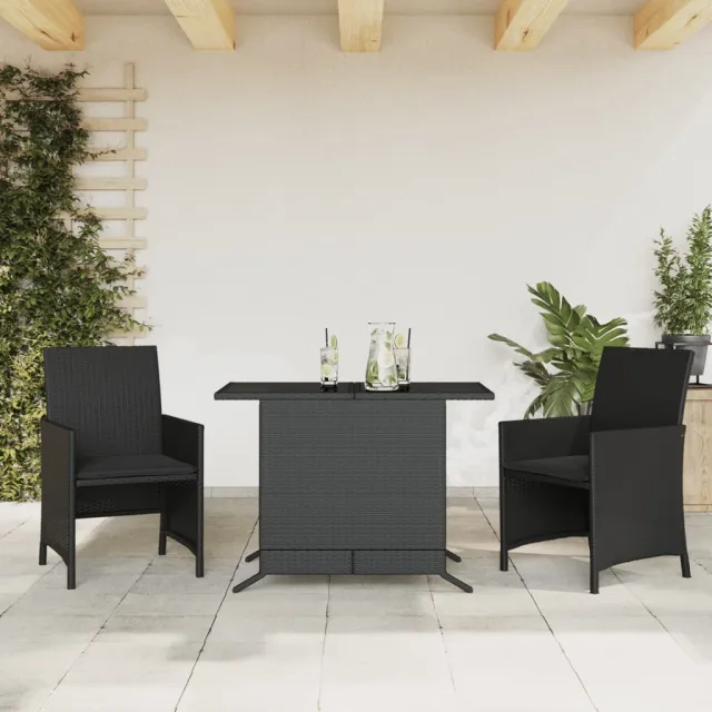 vidaXL 3-delige Bistroset met kussens poly rattan zwart, foto 2