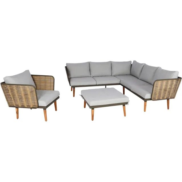 MCW Tuinset MCW-L31, set lounge-set bank outdoor, gesponnen poly metaal polyrotan MVG-gecertificeerd ~ lichtgrijs