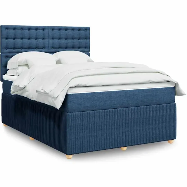 vidaXL Boxspring met matras stof blauw 140x200 cm