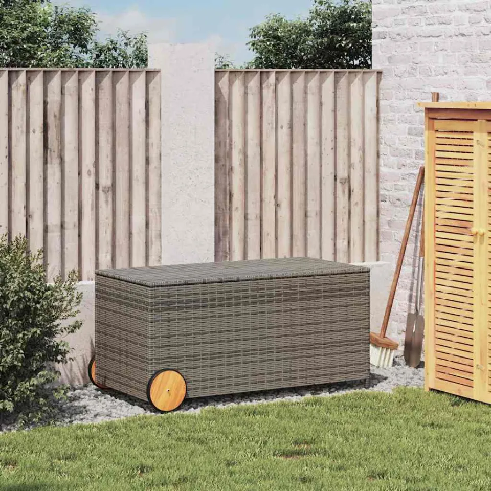 vidaXL Tuinbox met wielen 190 L poly rattan grijs, foto 3