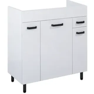 Royo Wastafelonderkast Ava 80cm - Wit Glanzend - Met 1 Lade - Met Zwarte Handgrepen En Poten
