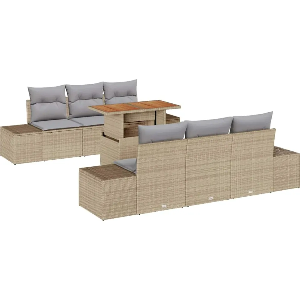 vidaXL Tuin Sofa Set 7 st Beige Poly riet