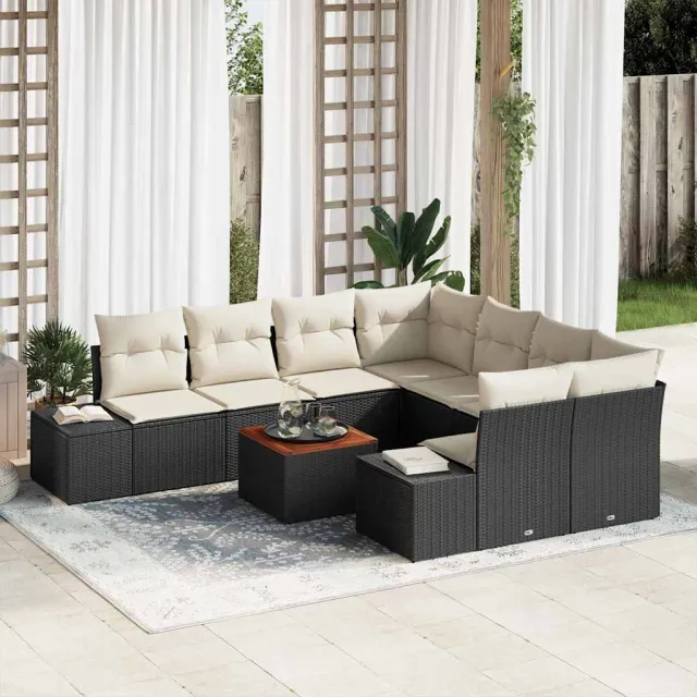 vidaXL Tuinbankenset 9 st Zwart en Crème poly rattan