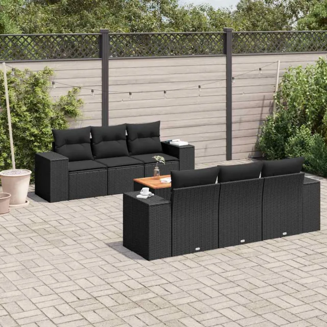 vidaXL 7-delige Loungeset met kussens poly rattan zwart, foto 2